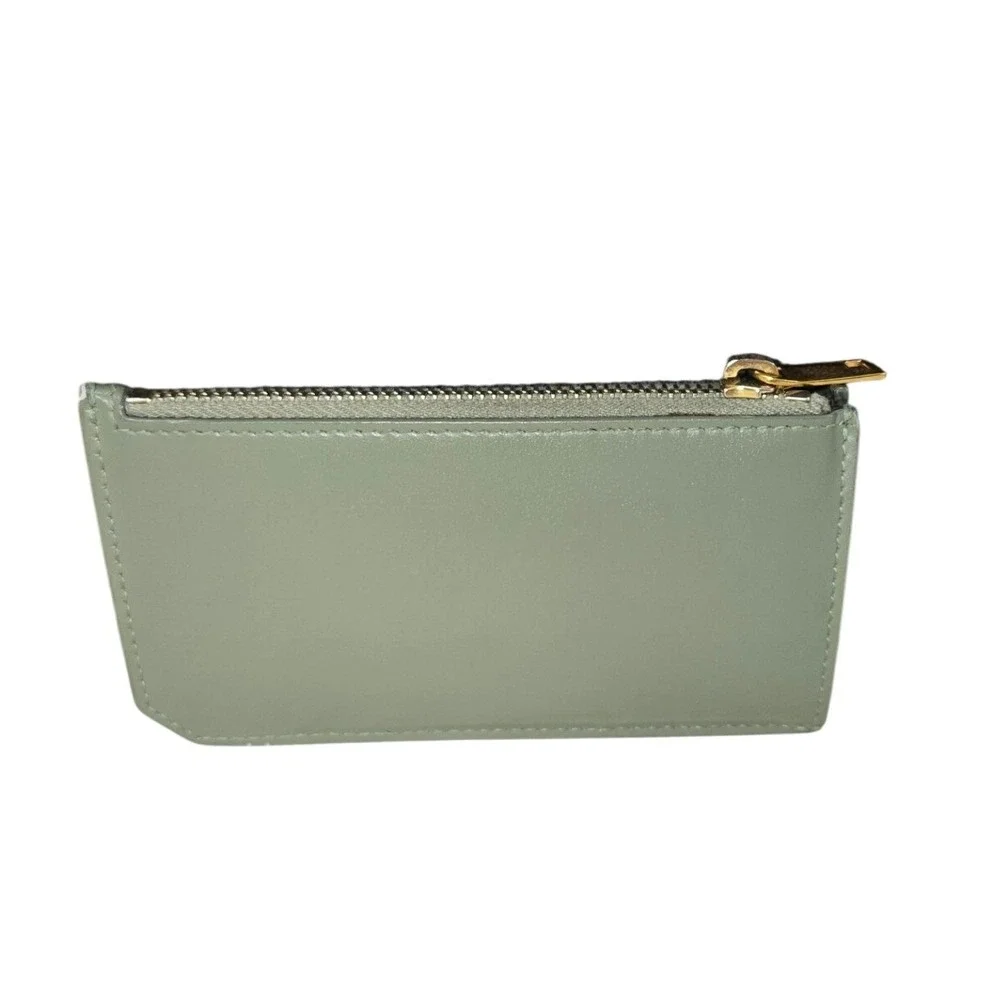 Saint Laurent Fragments Zipped Card Case Sage Green Leather Gold Hardware Italy
